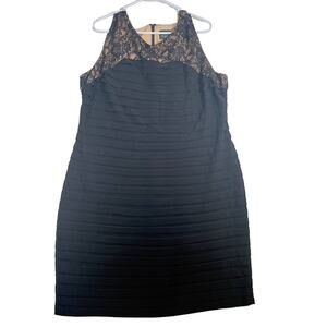 Adrianna Papell Above Knee Dress A-Line Woman Black Lace Top Horizon Pleats